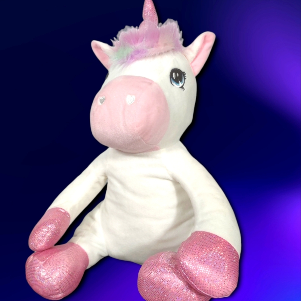 Your Zone Huggable Plush Unicorn 17in white , shimmery sparkly pink, color hair